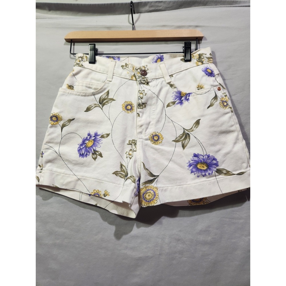 90s/VTG Lee White Shorts W Purple Flowers Sz 7 28" Waist - Picture 2 of 9